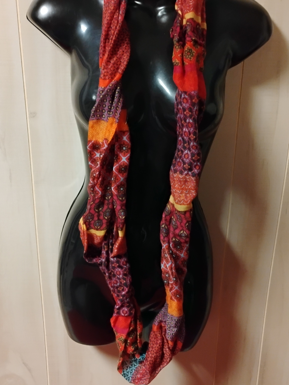 Patchwork Infinity Scarf in Red & Orange